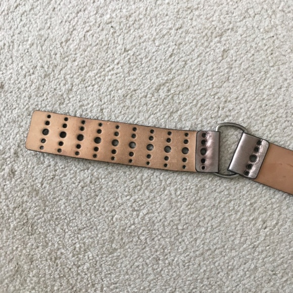 WCM New York Solid Brass Buckle Grommets Metallic Leather Wide Belt L Boho Punk - Picture 13 of 16